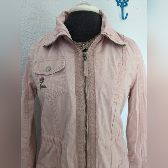 Rose Embroidered Baby Pink Cargo Jacket - Picture 7 of 9